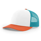 Richardson 115 White/ Blue Hawaiin/ Pale Orange Low Pro Trucker Snapback.