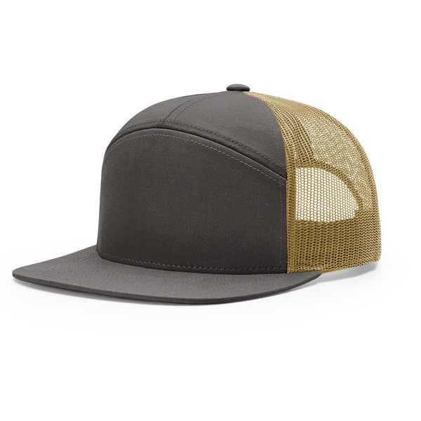 Richardson 168 Charcoal/Old Gold Hi-Pro 7-Panel Trucker Snapback