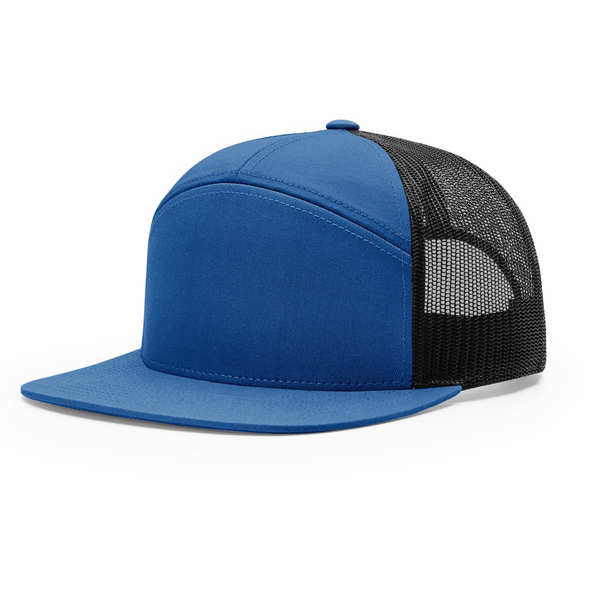 Richardson 168 Royal/Black Hi-Pro 7-Panel Trucker Snapback
