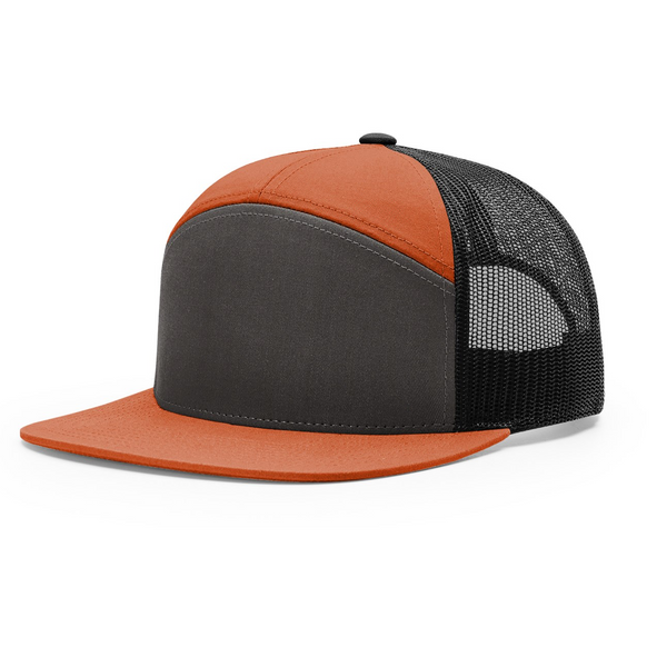 Richardson 168 Charcoal/Burnt Orange/Black Hi-Pro 7-Panel Trucker Snapback