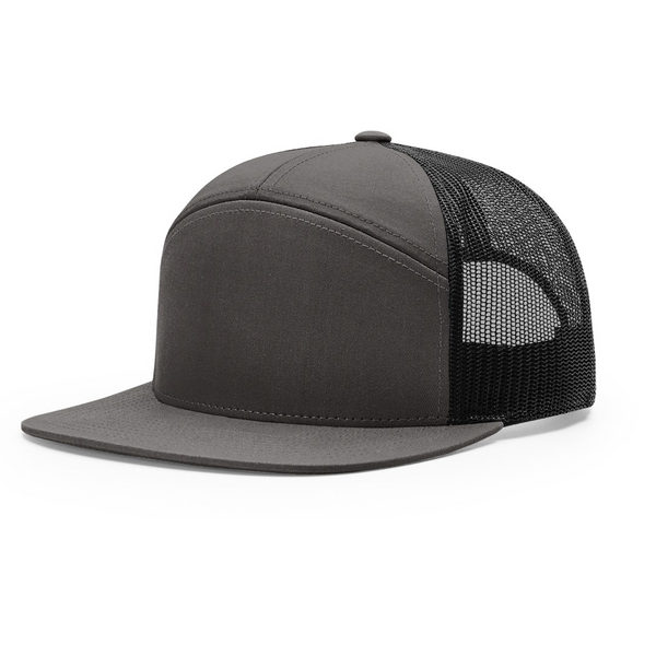 Richardson 168 Charcoal/Black Hi-Pro 7-Panel Trucker Snapback