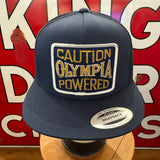 CAUTION OLYMPIA POWERED Vintage Patch + Yupoong 6006 Snapback