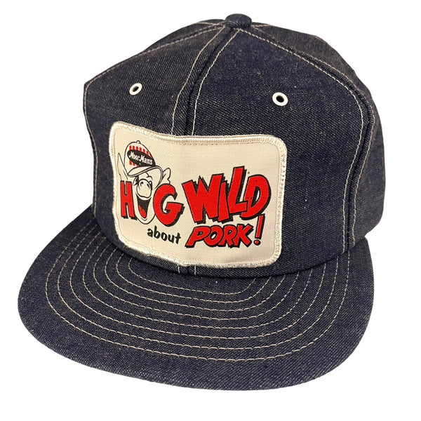 Vintage MoorMans Hog Wild Denim Snapback Hat Louisville Mfg Co Made In USA