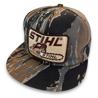 Stihl Chainsaw Brown/Khaki Patch. Authentic Vintage K-Products Camo Trucker Snapback