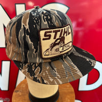 Stihl Chainsaw Brown/Khaki Patch. Authentic Vintage K-Products Camo Trucker Snapback