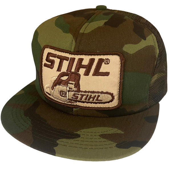 Stihl Chainsaw. Authentic Vintage K-Products Camo Trucker Snapback