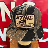 Stihl Chainsaw Brown/Khaki Patch. Authentic Vintage K-Products Camo Trucker Snapback
