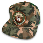 Smokey Bear Vintage Patch + NOS Designer Award Headwear Foam/Camo Trucker Snapback