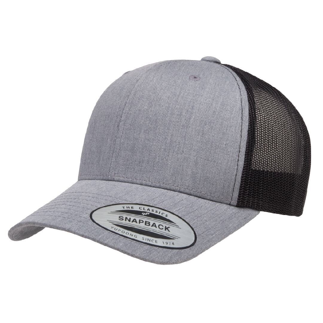 Yupoong 6606. Heather Gray/Black Retro Trucker Snapback. – Megadeluxe